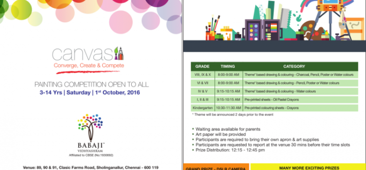 CANVAS – 2016 – Painting Competition for Students 3 – 14 Years on Oct 1 CANVAS – 2016 – Painting Competition for Students 3 – 14 Years on Oct 1