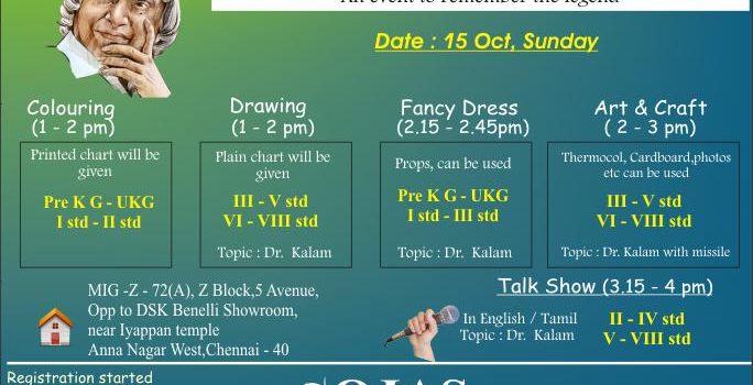 “Remembering Dr.Abdul Kalam”  Event on 15th Oct- 17(Sunday)