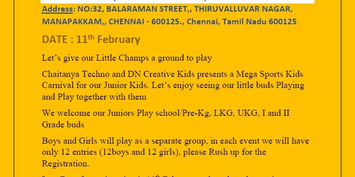 KIDS SPORTS EVENT ON 11th FEBRUARY 2018 KIDS SPORTS EVENT ON 11th FEBRUARY 2018