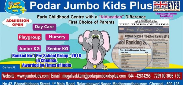 VIJAYADASAMI ADMISSIONS OPENS at PODAR JUMBO KIDS PLUS, MUGALIVAKKAM