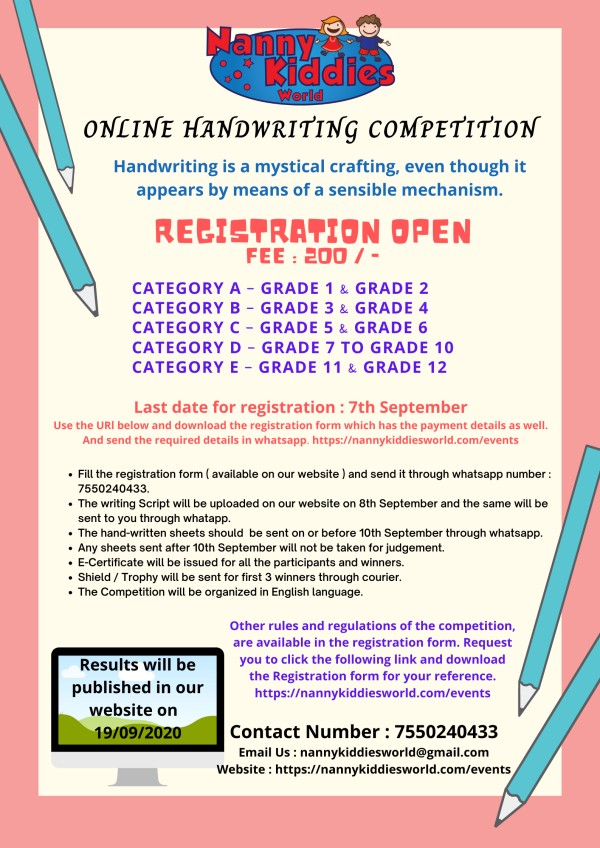 Online Handwriting Competition by Nanny Kiddies World
