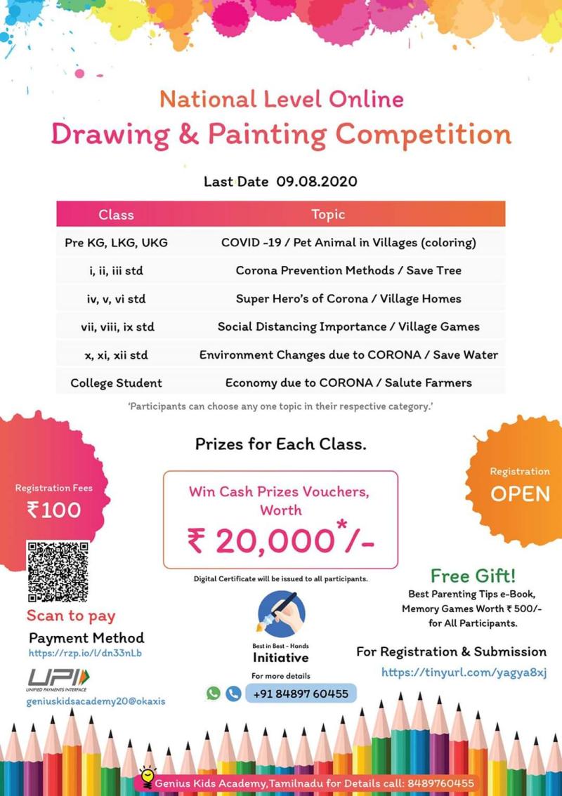 National level drawing contest july aug 2020 Kids Contests