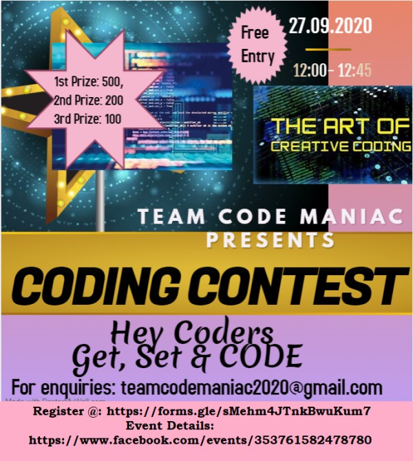 National Level Coding Contest by Team CodeManiac Kids Contests