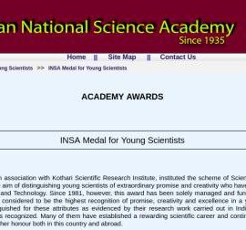 INSA Medal for Young Scientists 2022