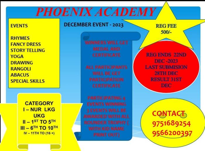 PHOENIX ACADEMY DECEMBER MONTH EVENT 2023 Kids Contests