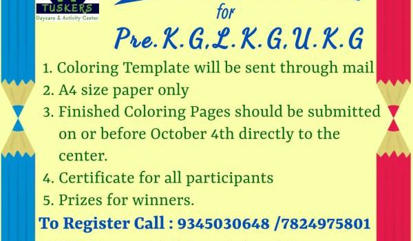 TUSKERS Daycare & Activity Center Coloring Contest for KG Kids