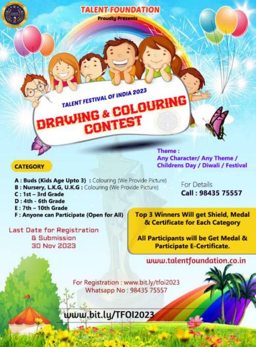 KIDS DRAWING & COLOURING CONTEST 2023 by Talent Foundation – Kids Contests